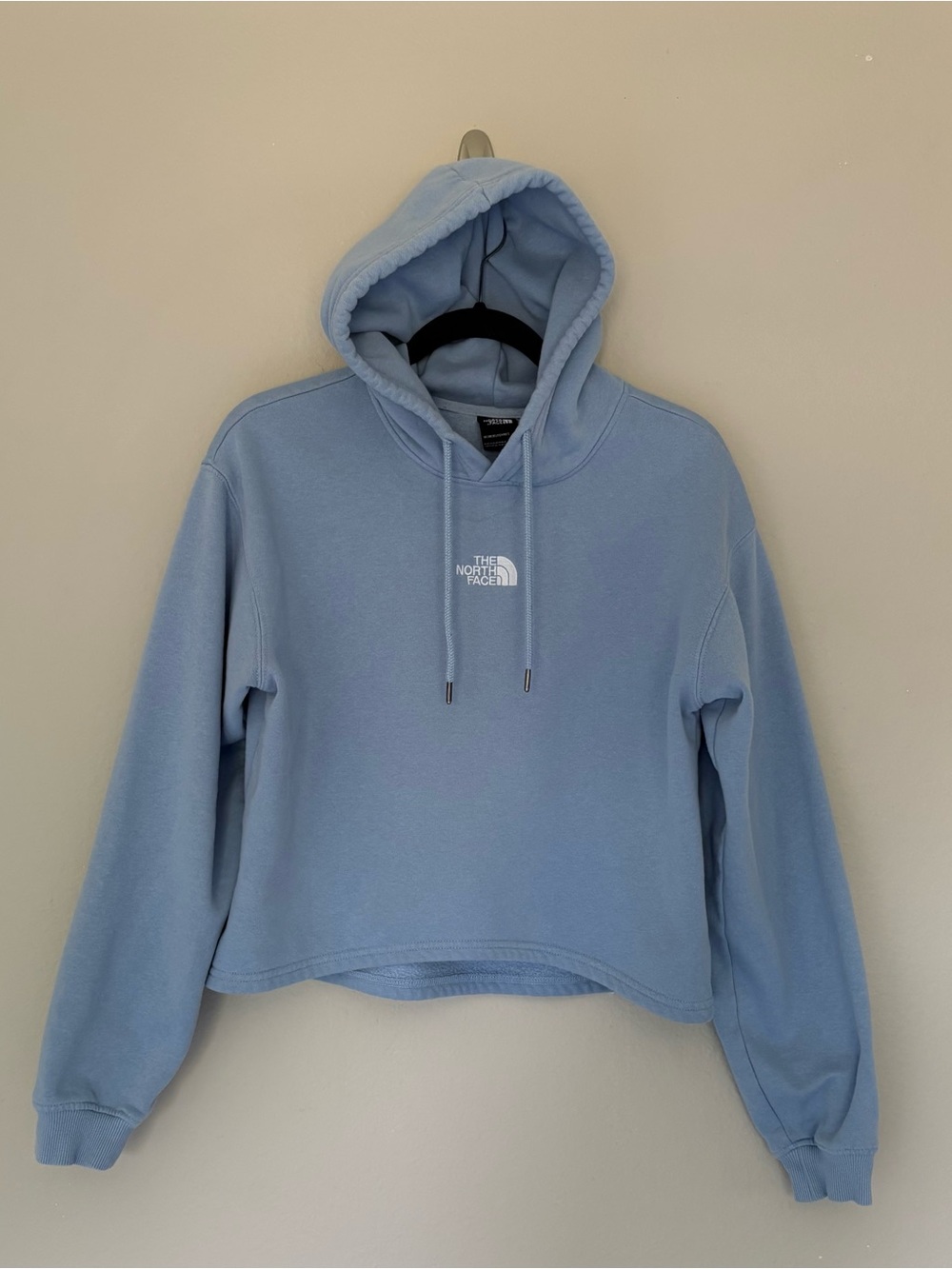 The North Face Evolution Hi Lo Cropped Hoodie Logo Steel Blue Outdoor Gorpcore M